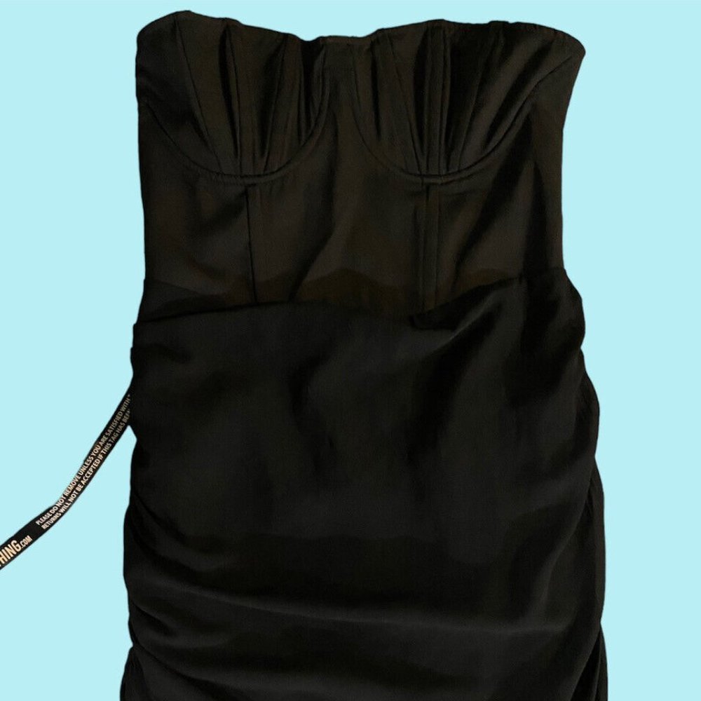 pretty little things Black Bandeau Cup Detail Ruched Bodycon Dress 10 New